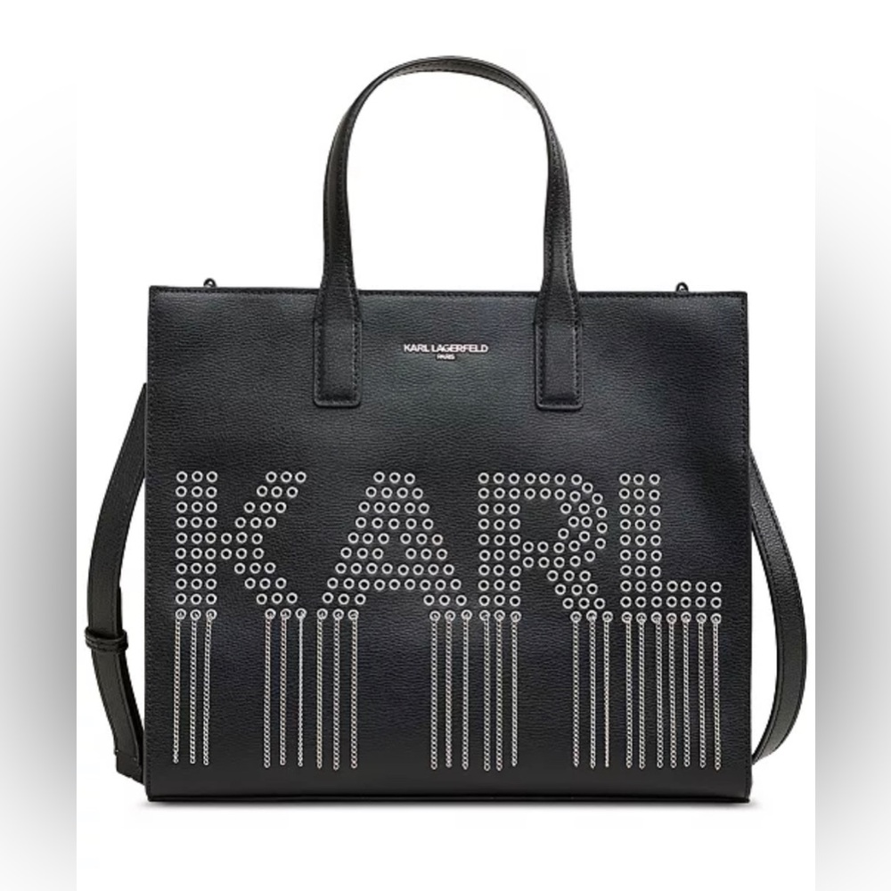 NWT KARL LAGERFELD Nouveau Black Small Tote w/ silver finish &strap LH3AR4BL xsi
